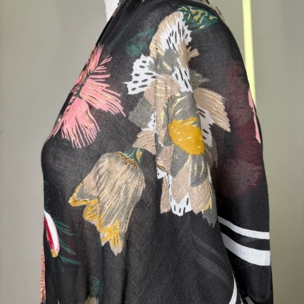 Floral Bohemian Boho Dark Romantic Tropical Kimono Jersey Stripe Wrap Beach - Picture 14 of 14